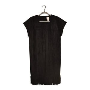 CHICO'S $149 Black Faux Suede Shift Dress Fringe Hem Chico's 0 /‎ US Small
